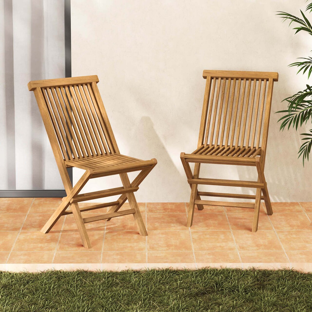 Costway Patio Chairs Set of 2/4 with Slatted Seat & Backrest No Assembly Needed for Poolside